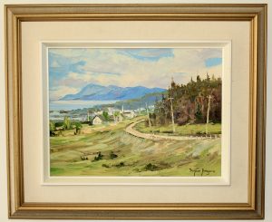 BEAU TABLEAU D’UNE SCÈNE DE GROSSE ROCHE EN GASPÉSIE PEINT PAR CHRISTIAN BERGERON (12X16)